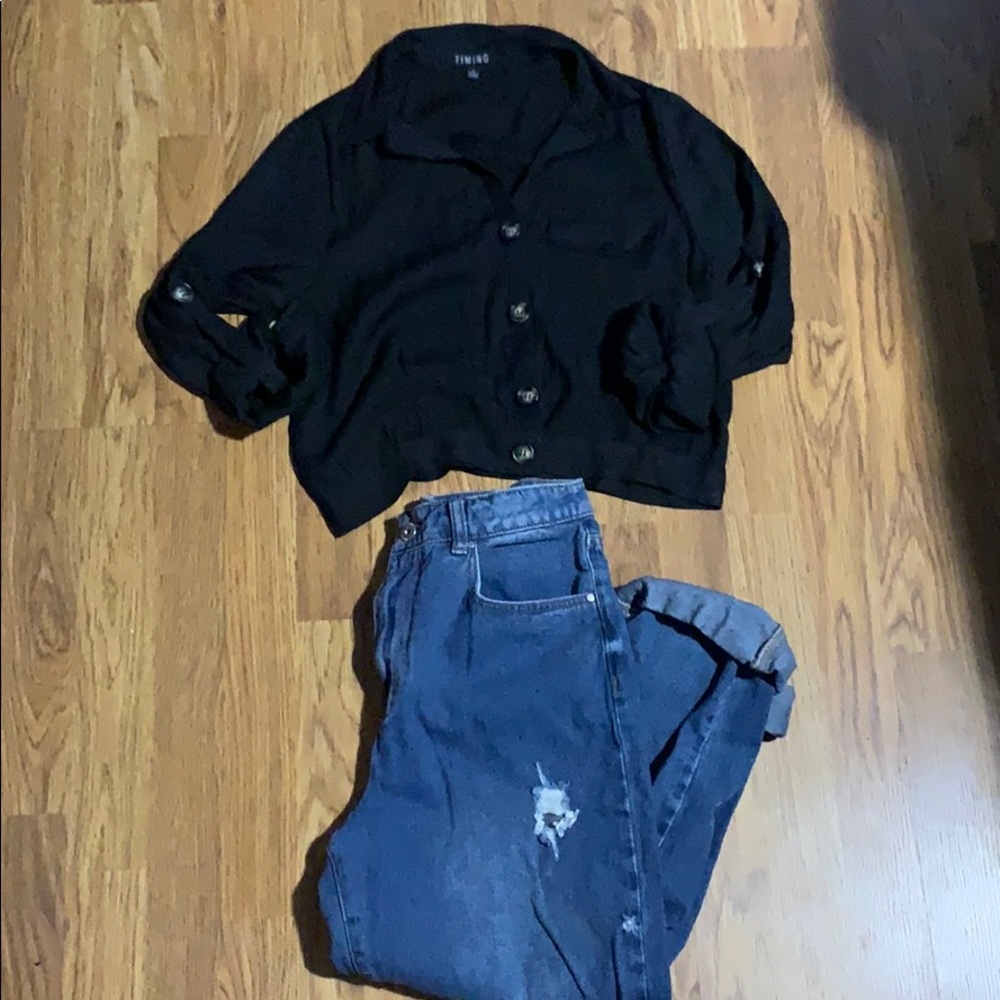 Button down cropped blouse